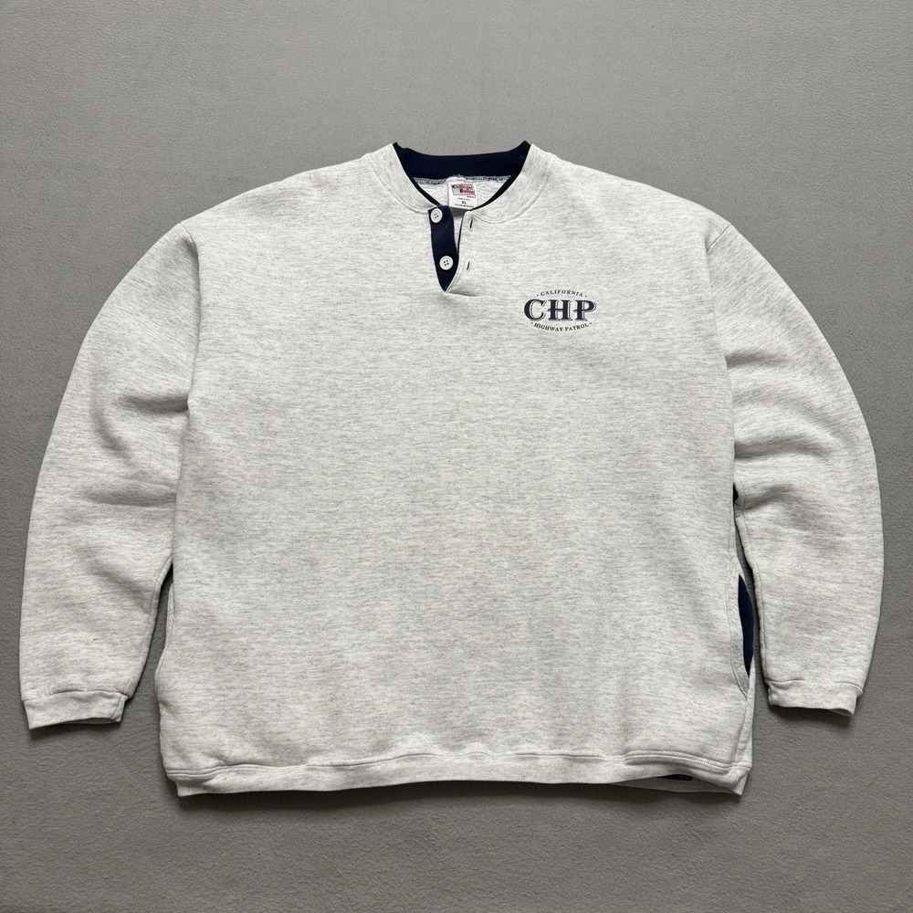 Vintage CHP California Highway Patrol Sweatshirt XL Gray Fleece Henley